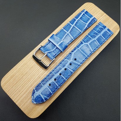 Кожаный синий ремешок ручной работы для часов 22 мм M214-22-20