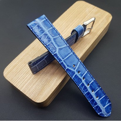 Кожаный синий ремешок ручной работы для часов 22 мм M214-22-20