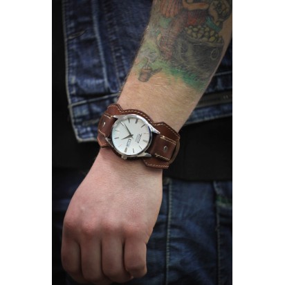 Кожаный ремешок ручной работы с напульсником для часов 24 мм M001-24