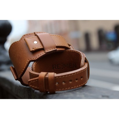 Кожаный ремешок ручной работы с напульсником для часов 22 мм M048-22