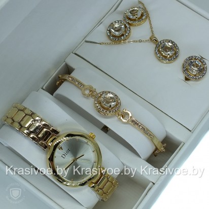 Комплект! Женские наручные часы Christian Dior, браслет, подвеска, серьги CWC963