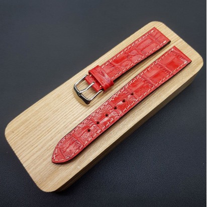 Кожаный красный ремешок ручной работы для часов 18 мм M081-18-16
