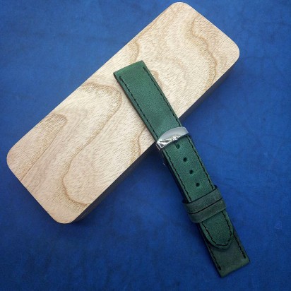 Кожаный зеленый ремешок ручной работы для часов 20 мм M102-20-18