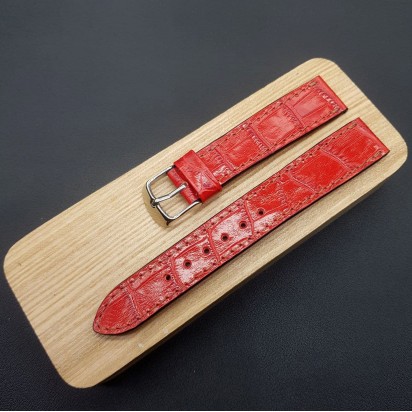 Кожаный красный ремешок ручной работы для часов 22 мм M179-22-20