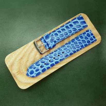 Синий кожаный ремешок ручной работы для часов 22 мм M163-22-20