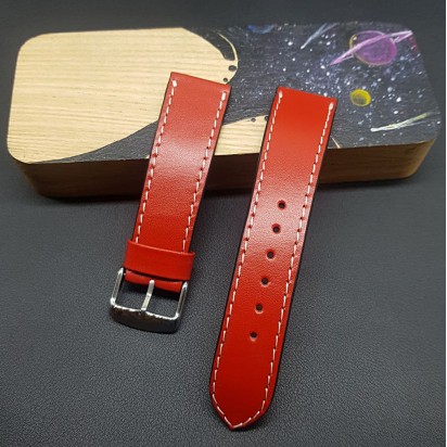 Кожаный красного цвета ремешок ручной работы для часов 22 мм M217-22-20