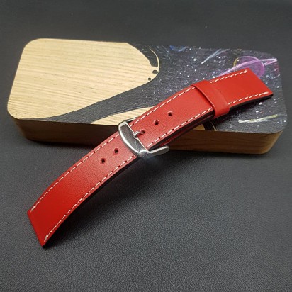 Кожаный красного цвета ремешок ручной работы для часов 22 мм M217-22-20