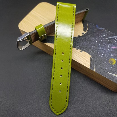 Зеленый кожаный ремешок ручной работы для часов 22 мм M227-22-20