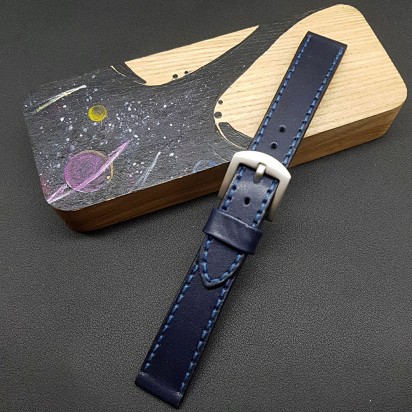 Кожаный ремешок RemenMaster синего цвета для часов 18 мм M233-18