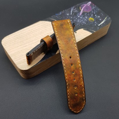 Кожаный оранжевый ремешок ручной работы для часов 22 мм M249-22-20