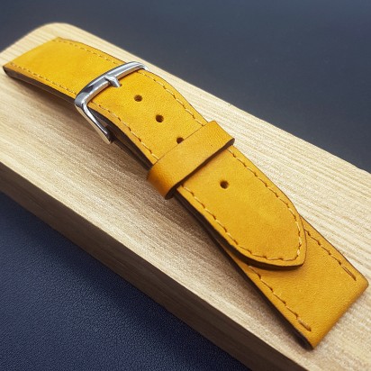 Кожаный оранжевый ремешок ручной работы для часов 22 мм M254-22-20