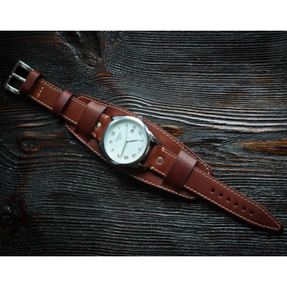 Кожаный ремешок ручной работы с напульсником для часов 20 мм M020-20