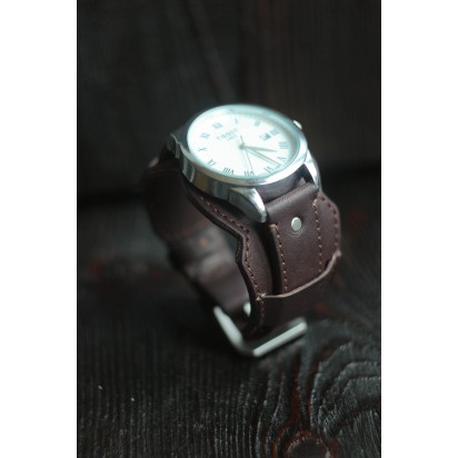 Кожаный ремешок ручной работы с напульсником для часов 24 мм M036-24