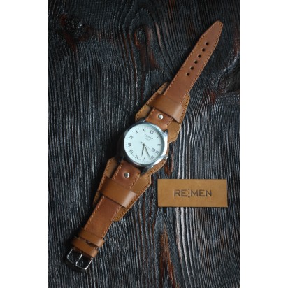 Кожаный ремешок ручной работы с напульсником для часов 18 мм M049-18