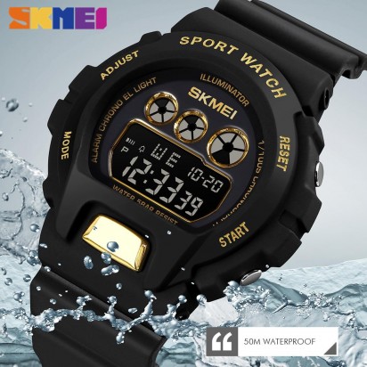 Спортивные наручные часы черные с золотом Skmei 1775-1 (оригинал)