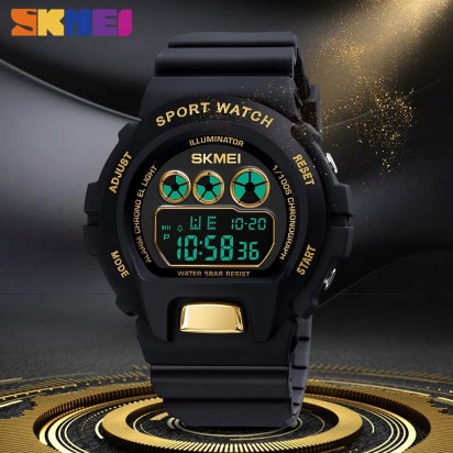 Спортивные наручные часы черные с золотом Skmei 1775-1 (оригинал)