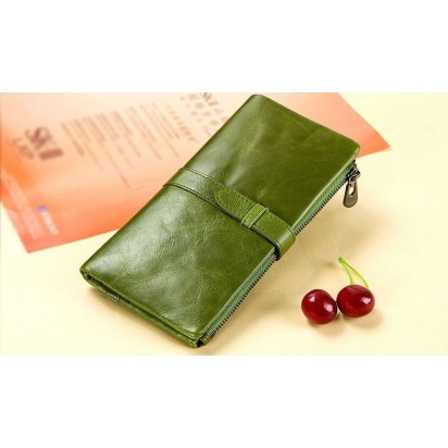 Длинный кожаный кошелек Pandora оливковый Арт.K31