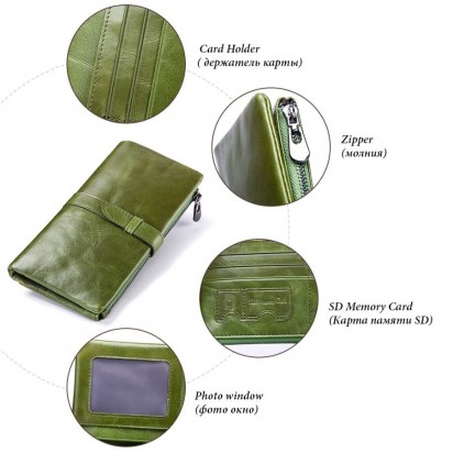 Длинный кожаный кошелек Pandora оливковый Арт.K31