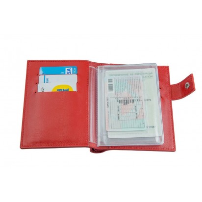Портмоне для автодокументов, паспорта и денег красное С12