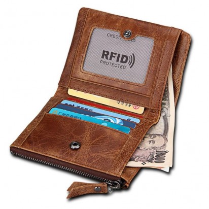 Раскладной кошелек кожаный YEROFEY песочный