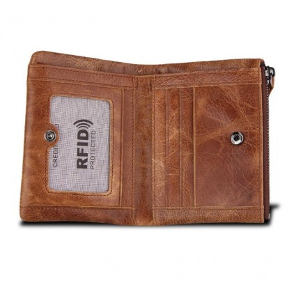 Раскладной кошелек кожаный YEROFEY песочный