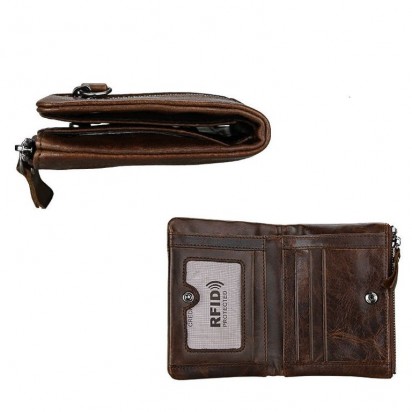 Раскладной кошелек кожаный YEROFEY темно-коричневый