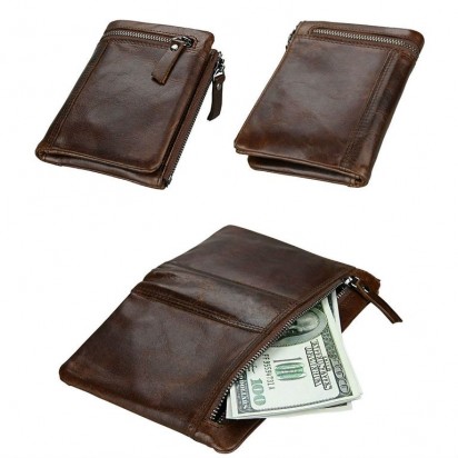 Раскладной кошелек кожаный YEROFEY темно-коричневый