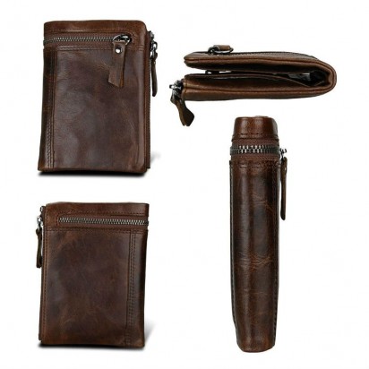 Раскладной кошелек кожаный YEROFEY темно-коричневый