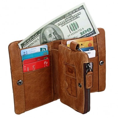 Раскладной кошелек кожаный ACHILLES песочный