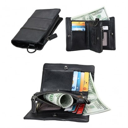 Раскладной кошелек кожаный ACHILLES черный