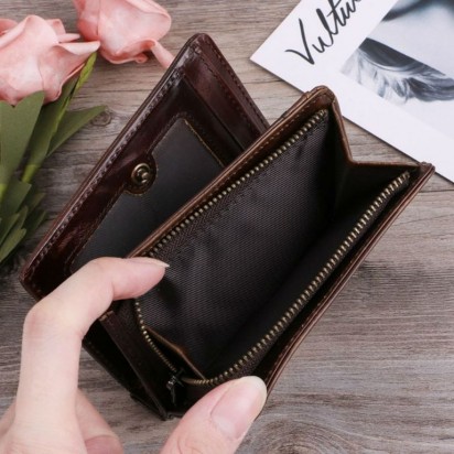 Раскладной кошелек кожаный AGAPIT коричневый