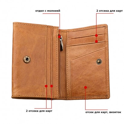 Раскладной кожаный мини-кошелек NEOCL песочный K21