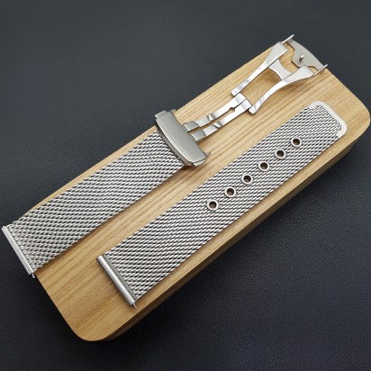 Стальной браслет миланское плетение с механической застежкой для часов 20 мм артикул M410-10-20S