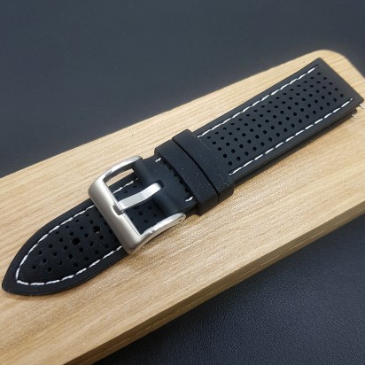 Ремешок каучуковый черный с белой ниткой для часов 20 мм артикул CRW522-20-18