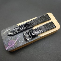 Глянцевый черный кожаный ремешок для часов 22 мм M185-22-20