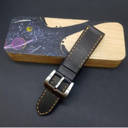 Матовый черный кожаный ремешок для часов 24 мм M186-24