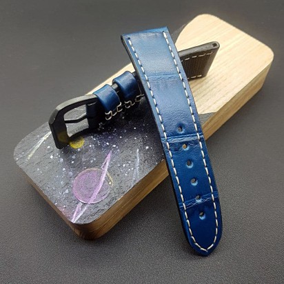 Кожаный ремешок RemenMaster синего цвета для часов 24 мм M246-24-20