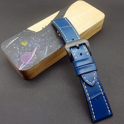 Кожаный ремешок RemenMaster синего цвета для часов 24 мм M246-24-20