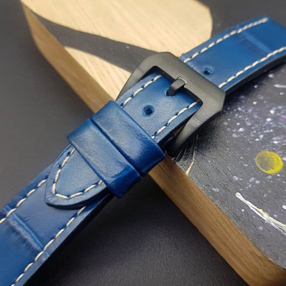 Кожаный ремешок RemenMaster синего цвета для часов 24 мм M246-24-20