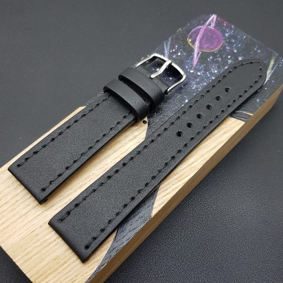 Ремешок ручной работы из кожи чёрного цвета от REMENMASTER для часов 20 мм артикул M029-20-18