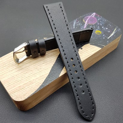 Ремешок ручной работы из кожи чёрного цвета от REMENMASTER для часов 20 мм артикул M029-20-18