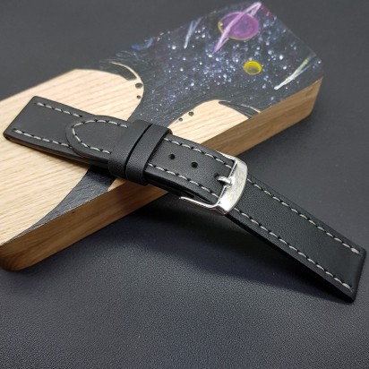 Ремешок ручной работы из кожи чёрного цвета от REMENMASTER для часов 20 мм артикул M008-20-18