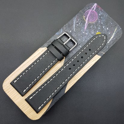 Ремешок ручной работы из кожи чёрного цвета от REMENMASTER для часов 20 мм артикул M084-20-18