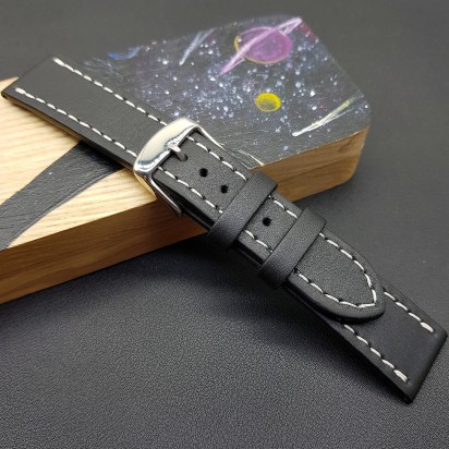 Ремешок ручной работы из кожи чёрного цвета от REMENMASTER для часов 20 мм артикул M084-20-18