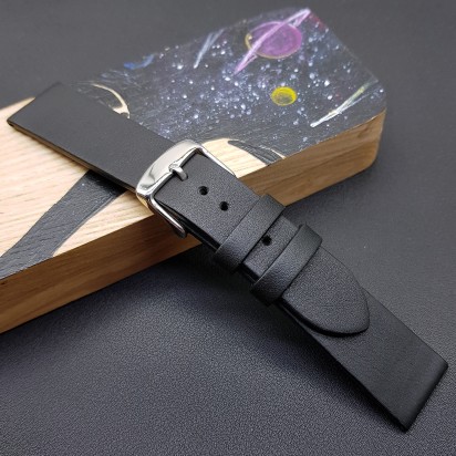 Ремешок ручной работы из кожи чёрного цвета от REMENMASTER для часов 20 мм артикул M091-20-18