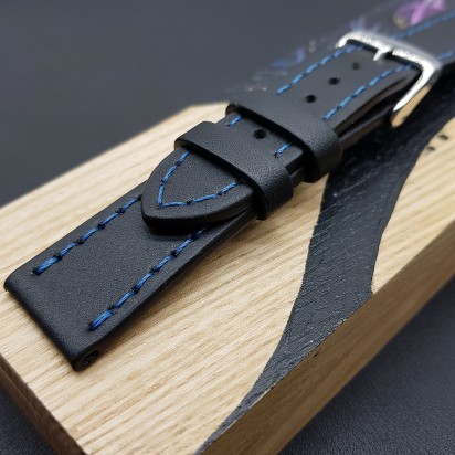 Ремешок ручной работы из кожи чёрного цвета от REMENMASTER для часов 22 мм артикул M095-22-20