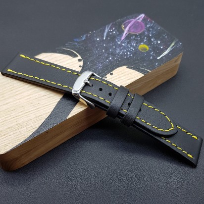 Ремешок ручной работы из кожи чёрного цвета от REMENMASTER для часов 18 мм артикул M006-18-16