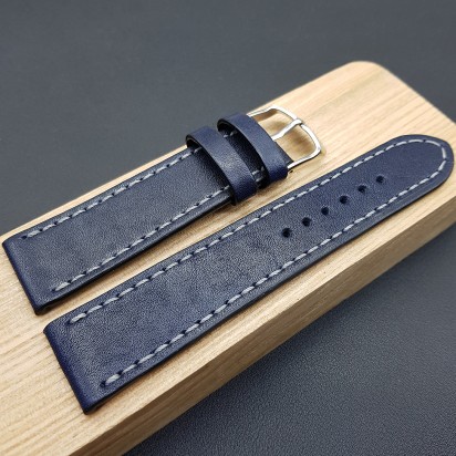 Ремешок ручной работы из кожи синего цвета от REMENMASTER для часов 22 мм артикул M092-22-20