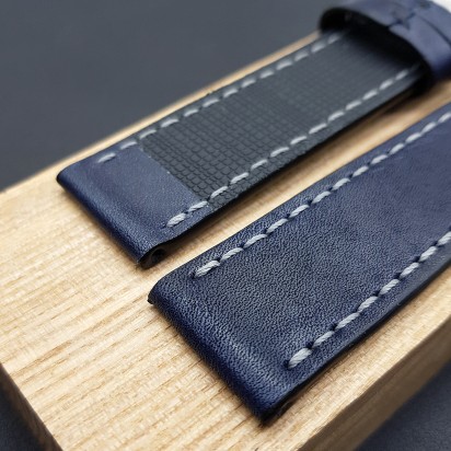 Ремешок ручной работы из кожи синего цвета от REMENMASTER для часов 22 мм артикул M092-22-20
