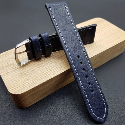 Ремешок ручной работы из кожи синего цвета от REMENMASTER для часов 22 мм артикул M092-22-20